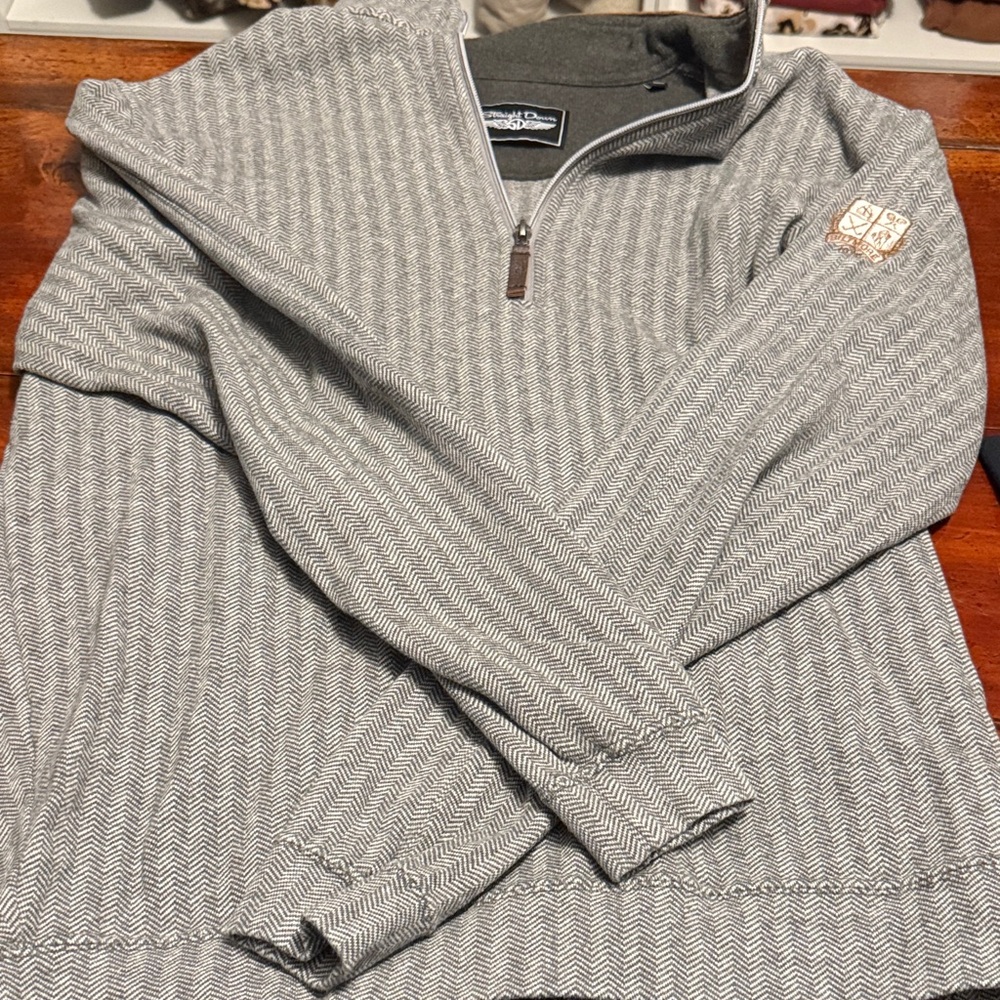 Straight Down Gray Houndstooth 1/4 Zip Golf Sweater Men's M